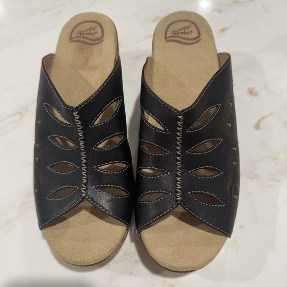 DANSKO Sheri Shoes Womens Size 10 42 Black Leather Slip On Slide Clogs Sandals - Picture 1 of 13